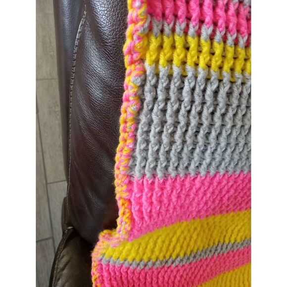 Multi color handmade afghan crochet throw blanket Hot 🔥 Pink, Grey, Yellow - Picture 5 of 5